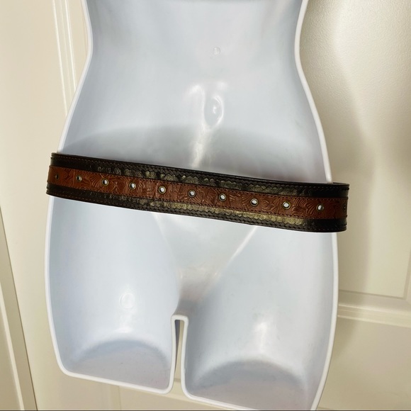 Brown Leather Wide Waist Belt - Picture 3 of 8